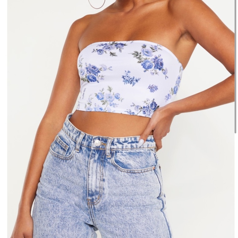 Prettylittlething Blue Floral Bandeau